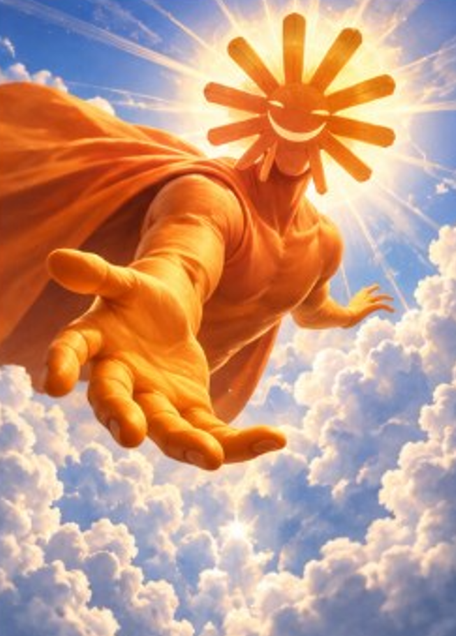 FRONTIER figure reaching a hand down from the sky